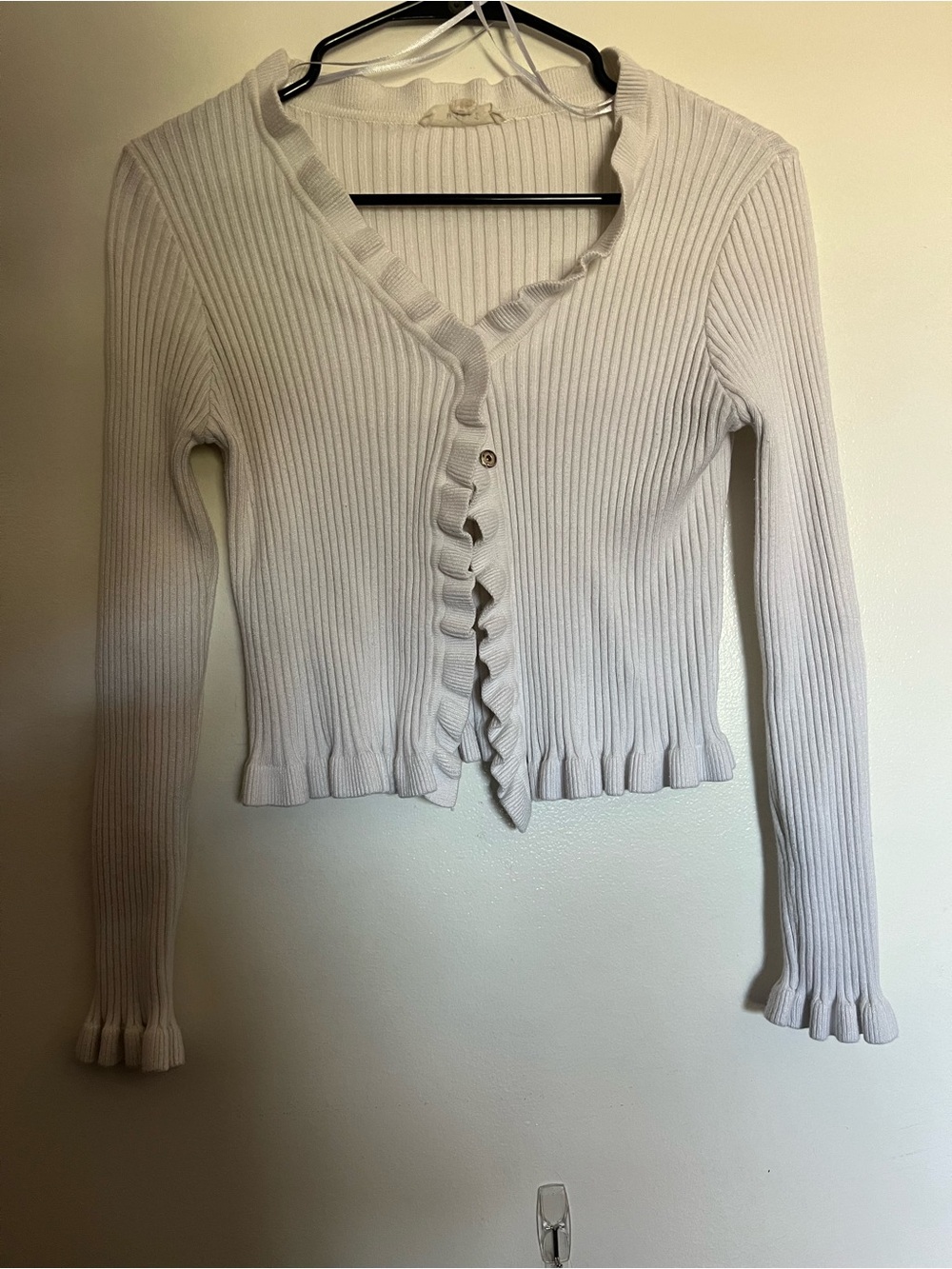 MARBLE White Ribbed Ruffle-Trim Cardigan - Picture 2 of 5